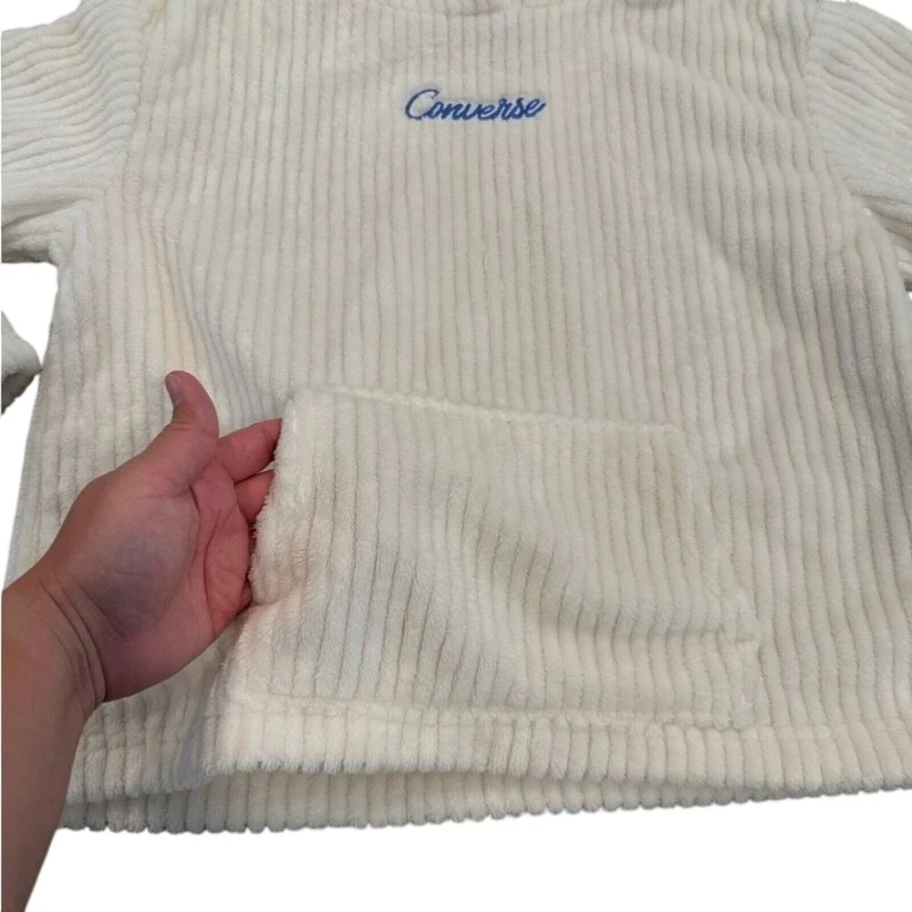 Converse Girls XL White Ribbed Pullover Hoodie 13-15Y‎ Soft Fleece Cozy
